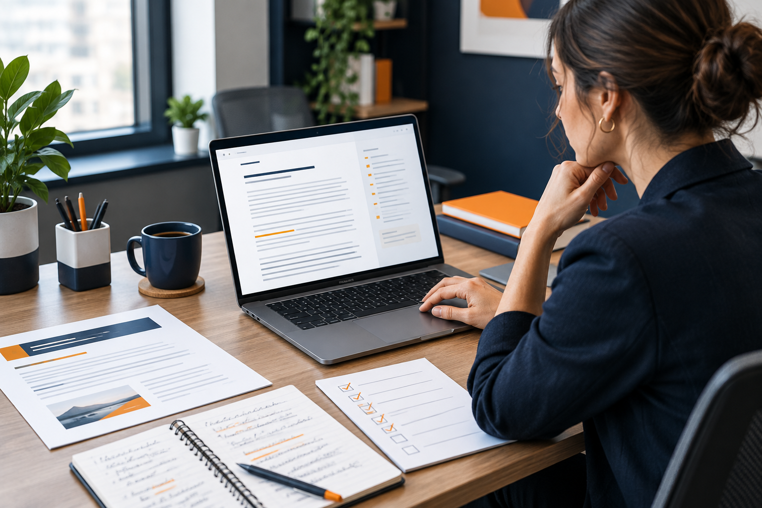 Editor reviewing and fact-checking AI-assisted website copy
