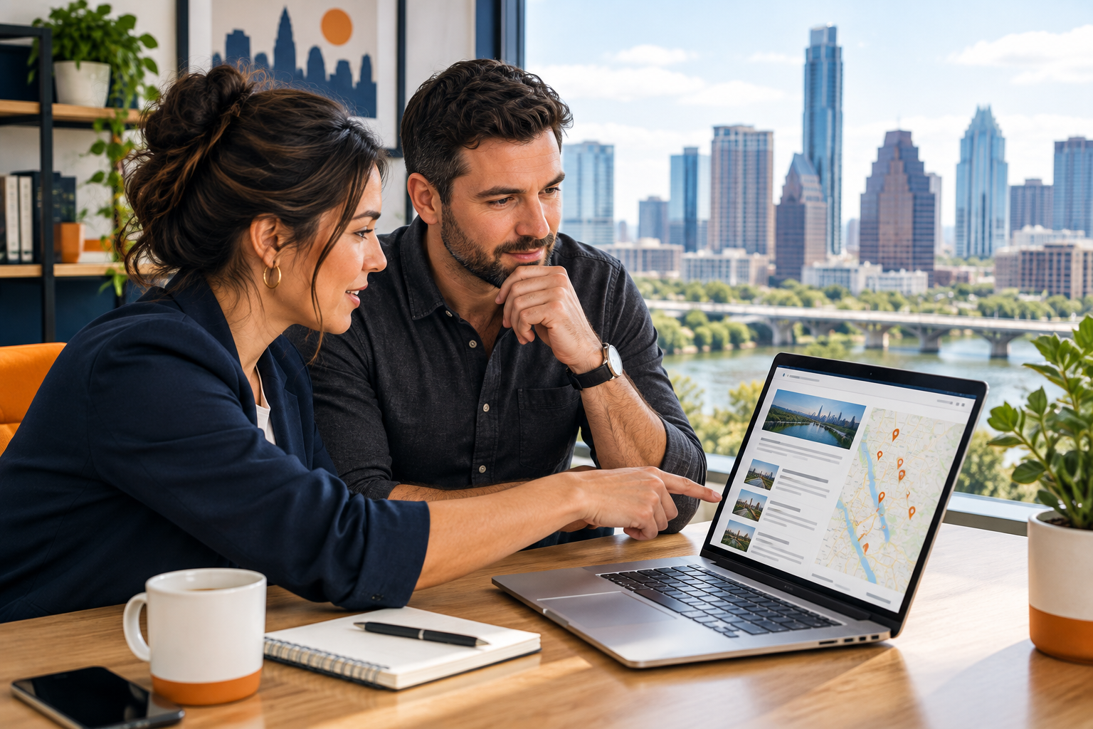 Austin business team reviewing local SEO performance on a laptop