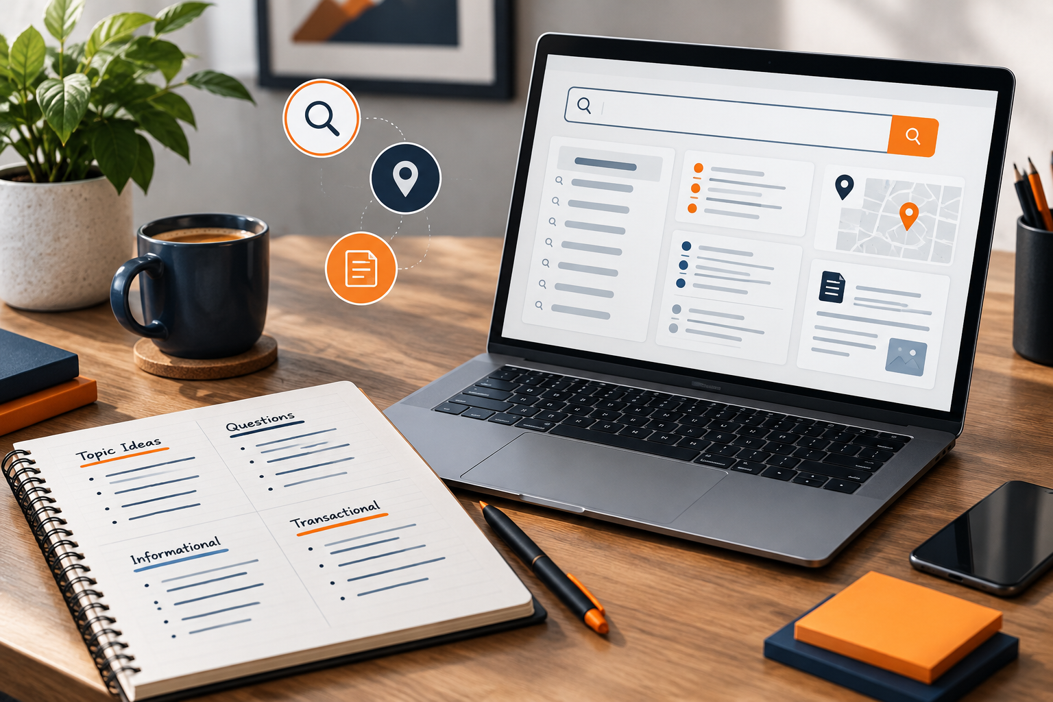 Marketing professional reviewing keyword research and content topics