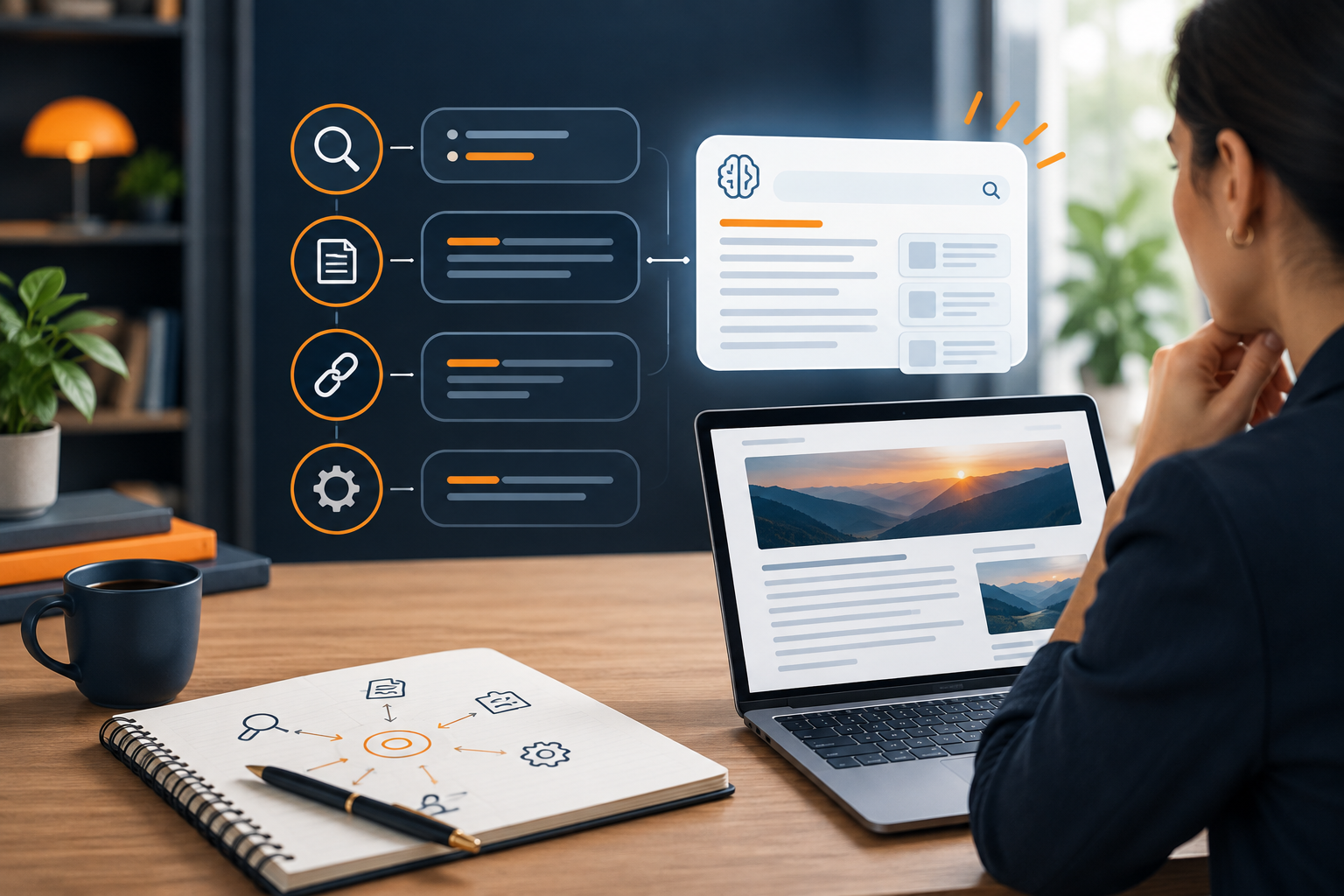 SEO strategist reviewing website content and search visibility