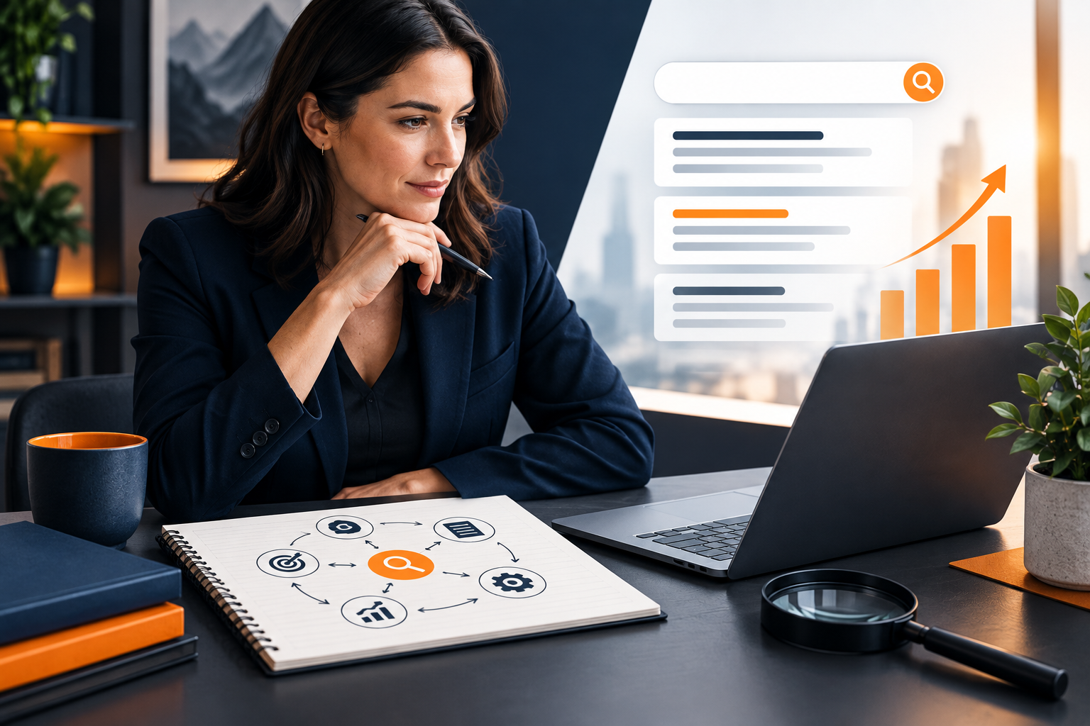 SEO lead generation: business owner reviewing an enquiry on a laptop