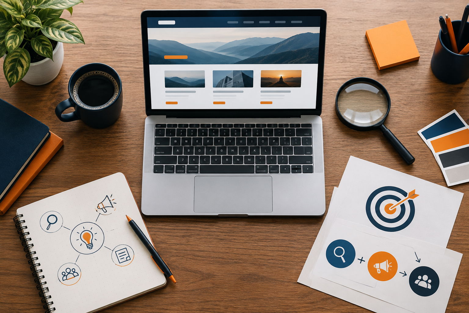 Workspace representing coordinated SEO and marketing planning