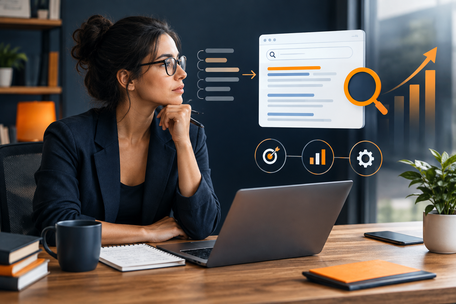 Marketer comparing organic search rankings with page and enquiry data
