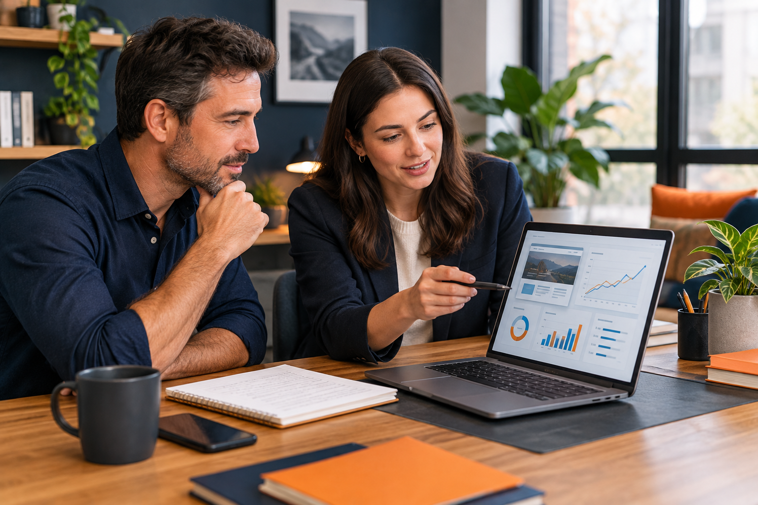 Small business team reviewing SEO priorities with a marketing partner