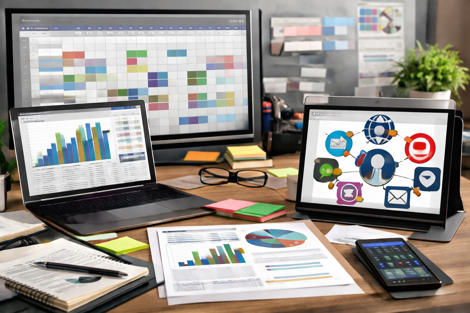 Content strategy planning workspace with an editorial calendar and audience research